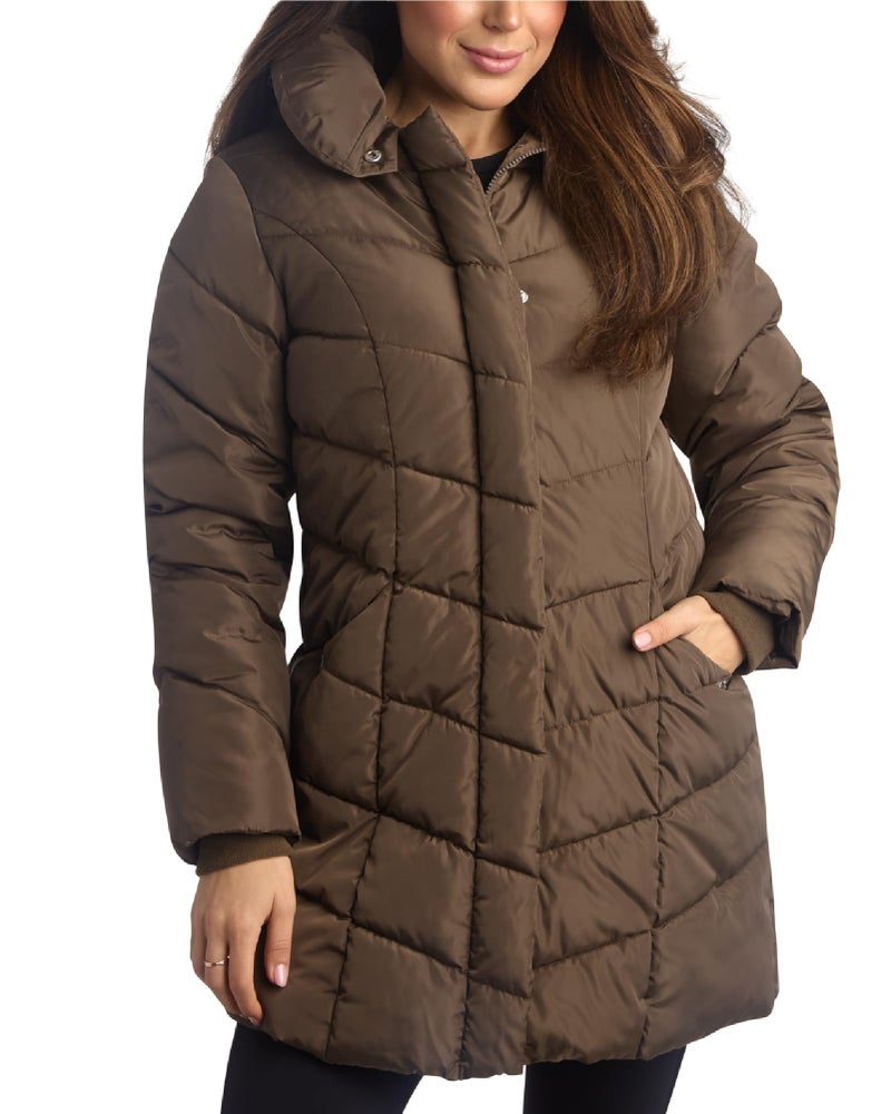Steve Madden Women's Long Heavy Weight Puffer Jacket, Olive, M - Image 1